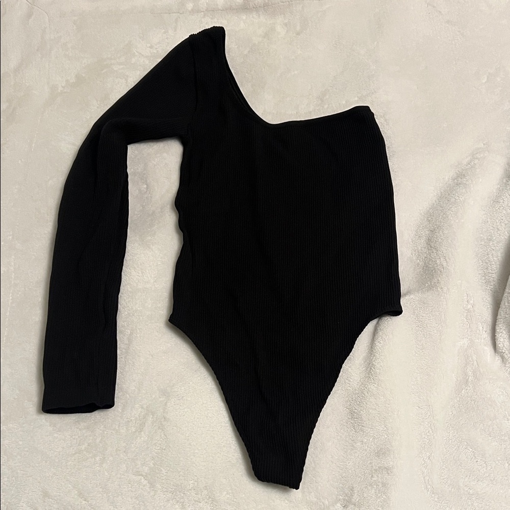 TNA Black One Shoulder Ribbed Bodysuit